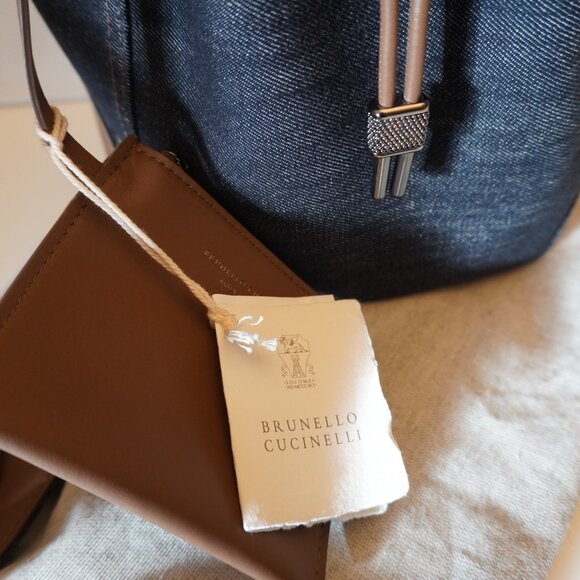 Brunello Cucinelli Denim Duo Bucket Bag with Leather Coin New Tag Sleeper $3,300 - Picture 7 of 13